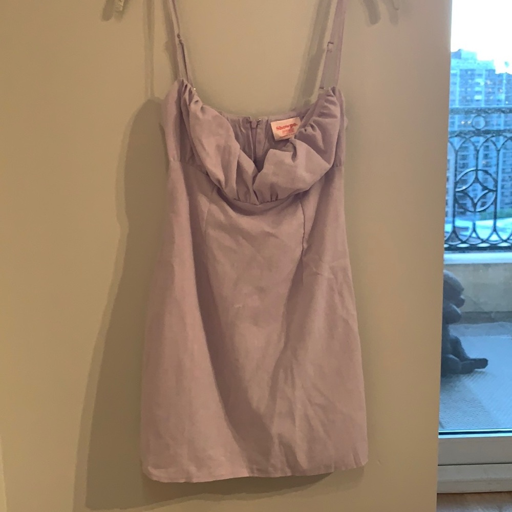 Purple puff top spaghetti strap dress